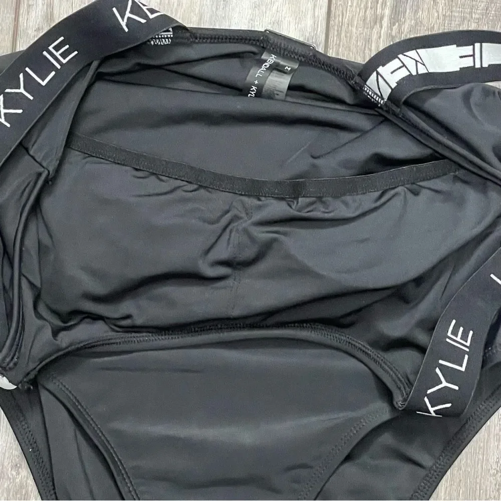 Kendall & Kylie One-Piece Swimsuit Black With Logo Brand on White Band Straps M